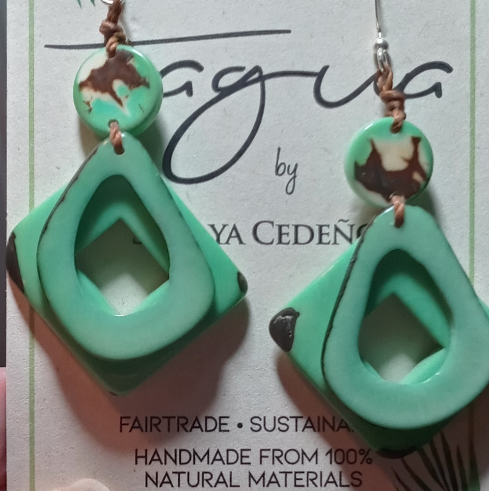 Mint green double layer art deco earrings